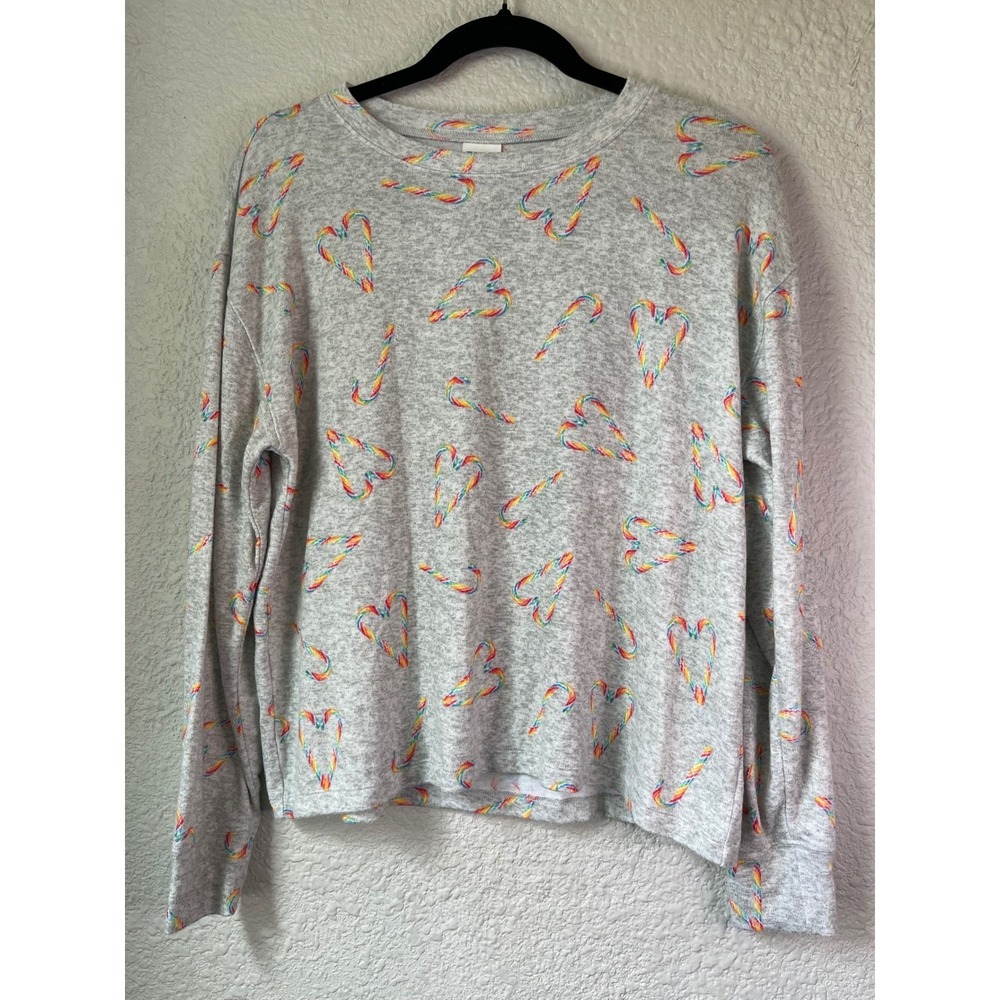 PINK Victoria's Secret Candy‎ Cane Rainbow Long Sleeve Sleepwear Top